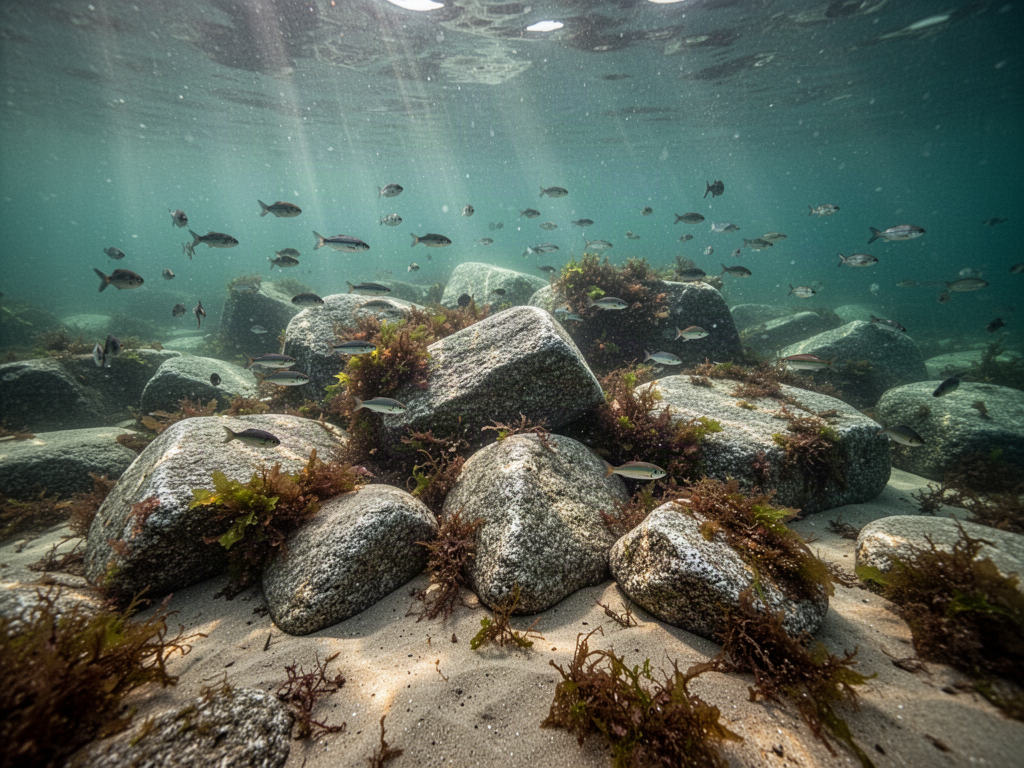 UAP-Visual: wiederhergestellter Steinriff-Lebensraum unter Wasser in der Ostsee