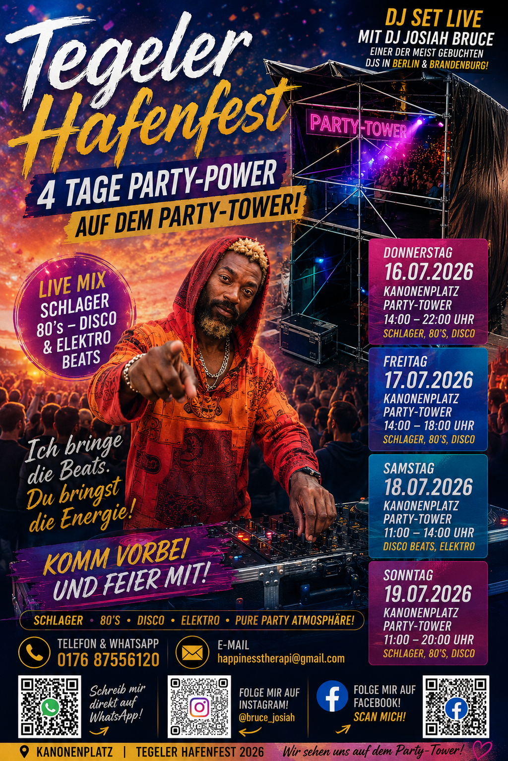 DJ-Eventflyer · Tegeler Hafenfest · Party-Tower · DJ Josiah Bruce